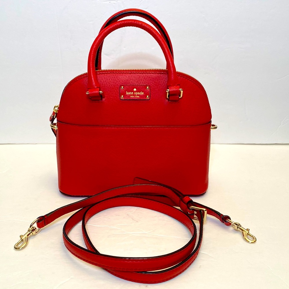 Kate Spade Red Leather Medium Dome Handle Crossbody Handbag Purse Bag Like New